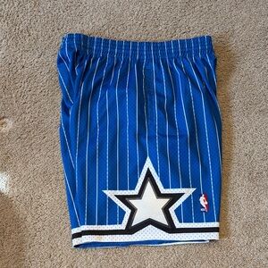 Mitchell & Ness Orlando Magic Blue Striped NBA Shorts with Star Design Mens Larg